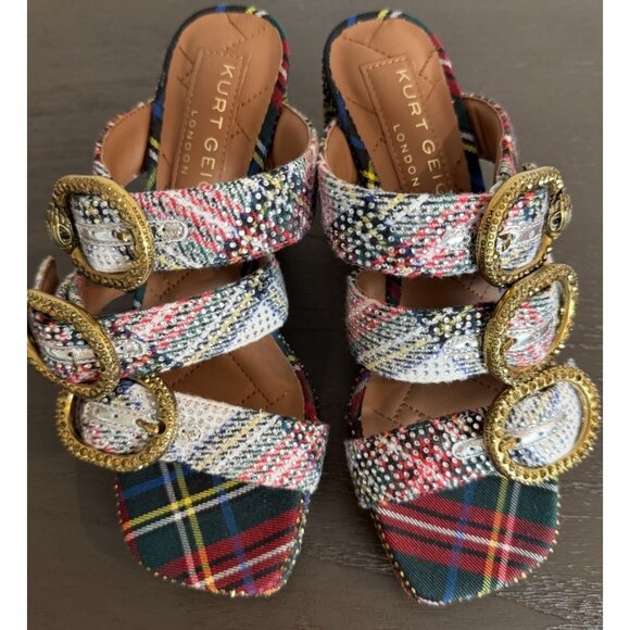 Kurt Geiger London MAYFAIR PLATFORM MULE HEEL Size 36 US 6 Plaid Rhinestone READ - Picture 11 of 15